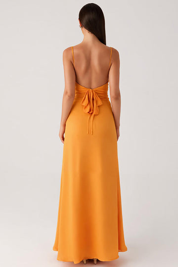 Robe formelle en mousseline de soie à bretelles spaghetti jaunes